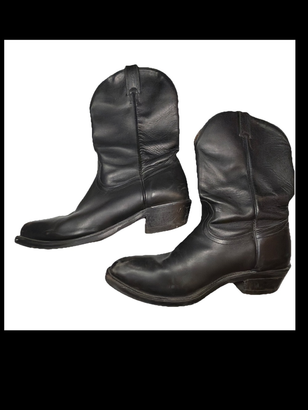 Boulet BLACK Leather Cowboy Boots Western Stitch Pointed Toe Men Size 12 2E Wide